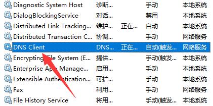 接着在服务列表下找到并双击打开“DNS Client”服务